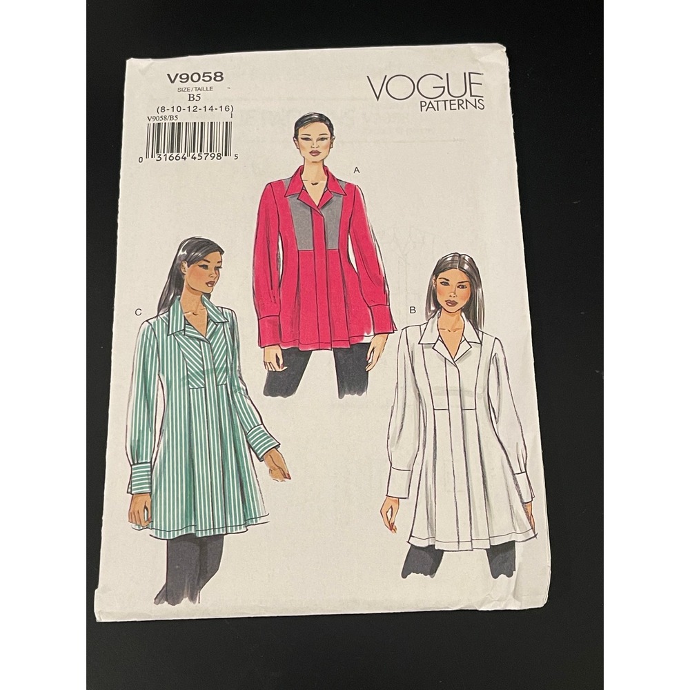 00206 - Vogue 9058 Sewing Pattern Misses Tunic Dress‎ Top Sizes 8–16 Uncut